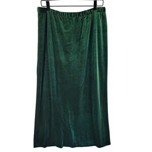 VTG Quacker Factory Green Velvet Maxi Skirt Sz L 90s Pull-On Boho Glam Stretch